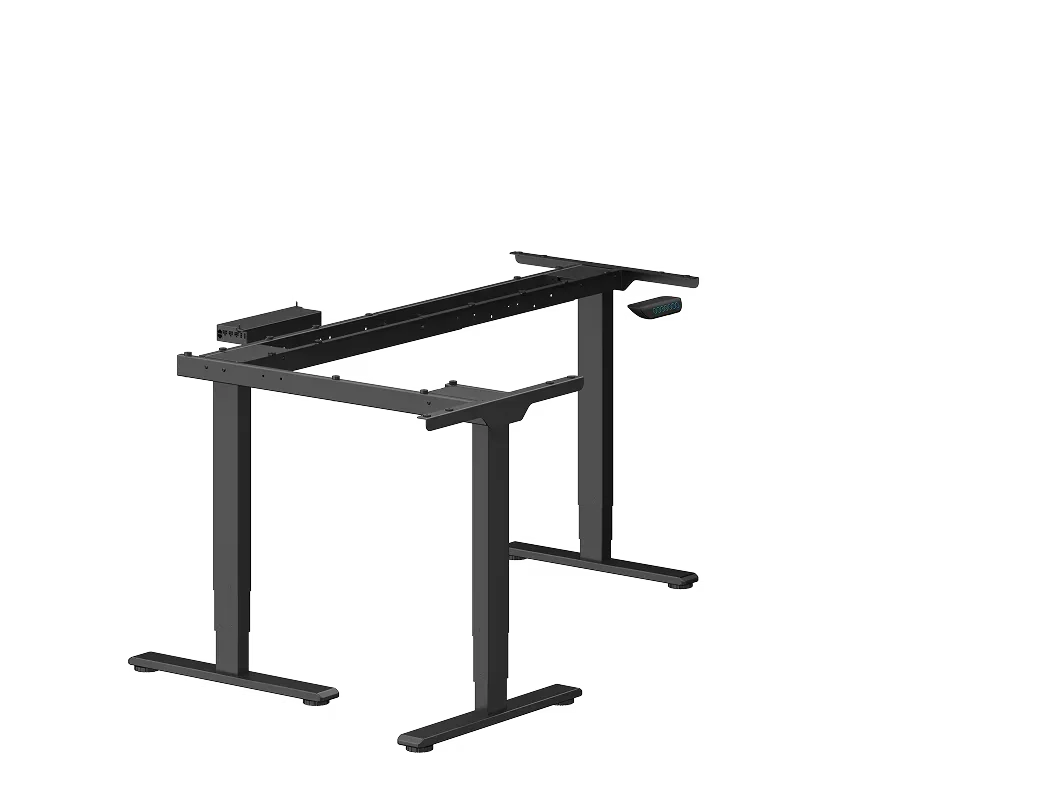 Bare black E7L-Lite L-shaped frame with three legs, a keypad and support crossbars, no top, on a plain light background.